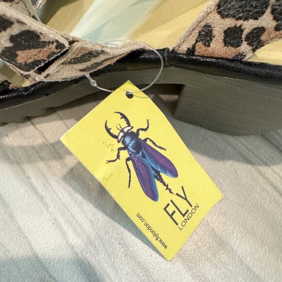 NWT Fly London Woze Leather Leopard Print Strappy Heel Sandals Comfort New 7 - Picture 6 of 9